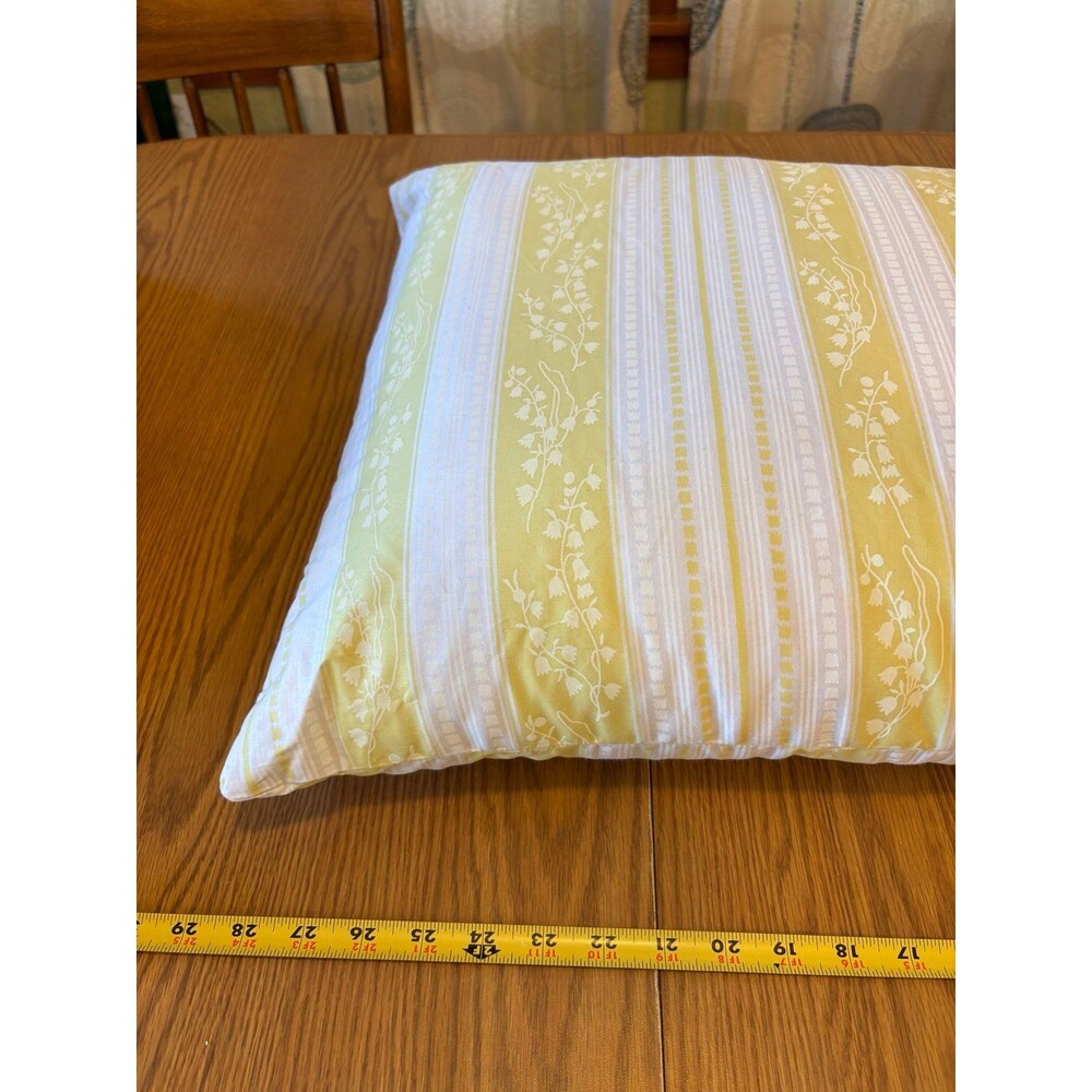Vtg feather down pillow Harris bluprint ticking floral yellow stripes queen - Picture 4 of 7